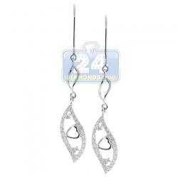 14K White Gold 0.55 ct Diamond Leaf Womens Dangle Earrings