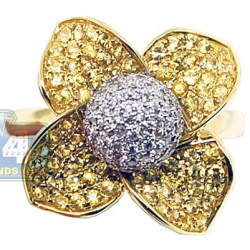 14K Yellow Gold 1.38 ct Diamond Yellow Sapphire Flower Ring