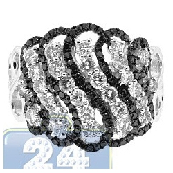 14K White Gold 1.84 ct Black Diamond Womens Waved Openwork Ring