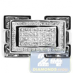 14K White Gold 0.85 ct Diamond Mens Rectangle Ring