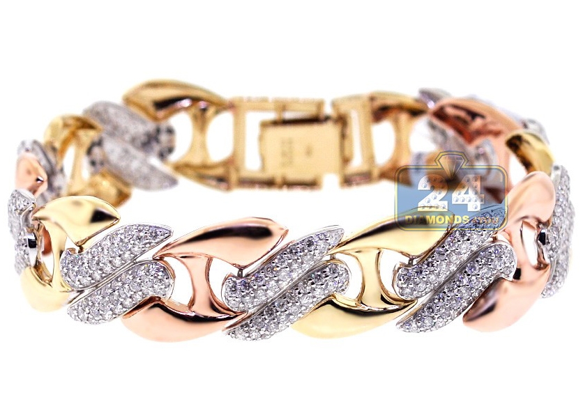14K Gold Multi Diamond Cluster Bracelet 14K Rose Gold / 8 Inches