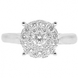 14K White Gold 0.76 ct Round Diamond Cluster Engagement Ring