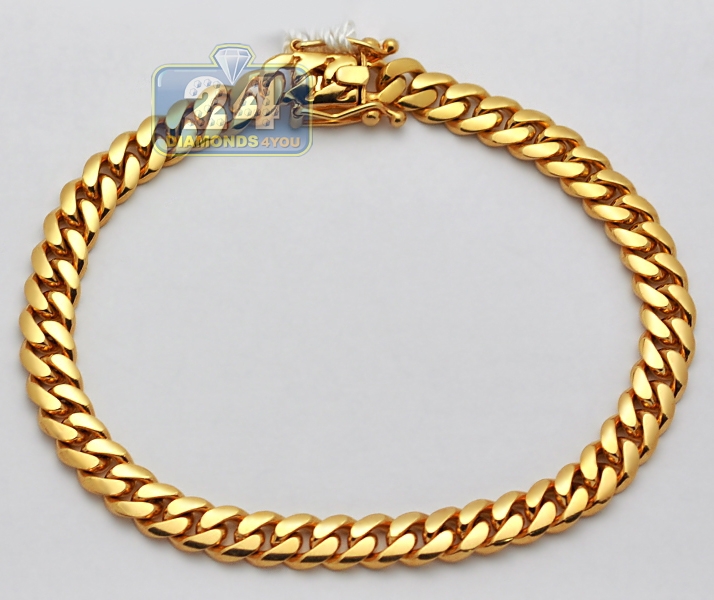 14K Yellow Gold Solid Miami Cuban Link Bracelet