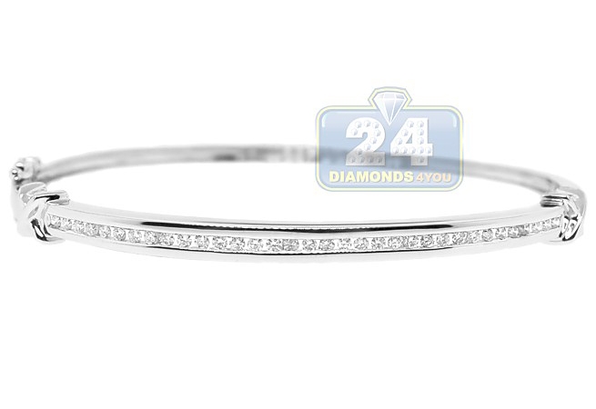 Pure 18K White Gold Bangle For Women Diamond-facet Surface Fit Wrist  4.5-6.7inch