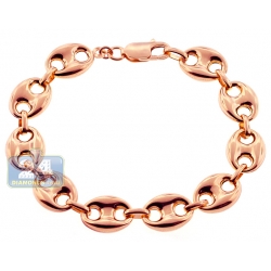 10K Rose Gold Mariner Puff Link Mens Bracelet 12 mm 8 1/4 Inches