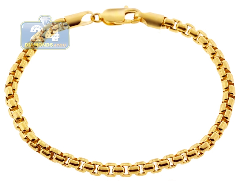 Real 10k Yellow Gold Hollow Round Box Link Mens Bracelet 5mm 9