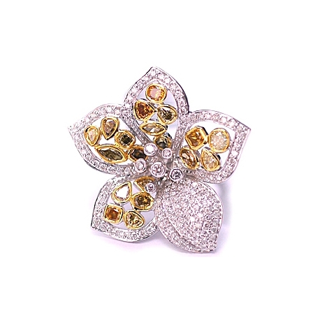 Womens Multicolored Fancy Diamond Flower Ring 14K White Gold