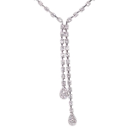 Womens Diamond Drop Lariat Necklace 18K White Gold 2.60ct 16