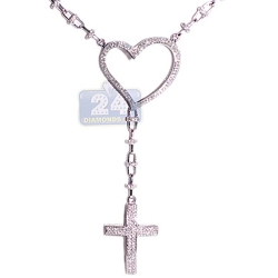 Womens Diamond Heart Rosary Necklace 