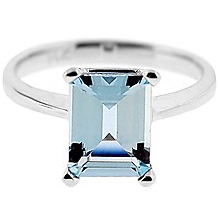 Emerald Cut Aquamarine Solitaire Engagement Ring 14K White Gold