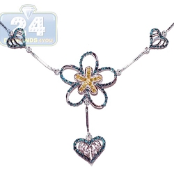 14K White Gold 1.10 ct Diamond Heart Flower Womens Necklace