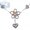 Womens Diamond Heart Flower Necklace 14K White Gold 1.10ct 18"