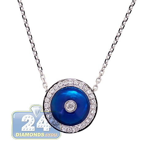 Womens Diamond Blue Evil Eye Necklace 