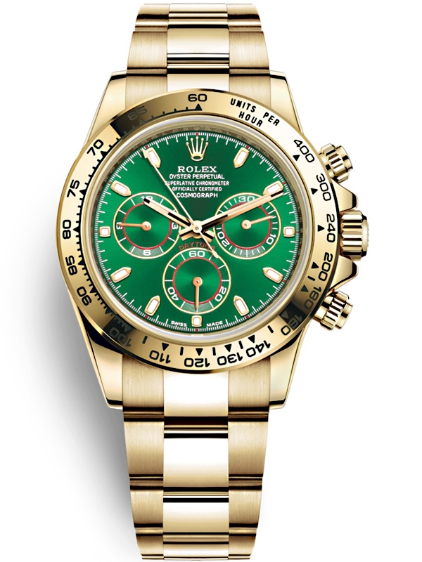 rolex gold watch with green dial