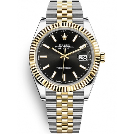 126333 Rolex Datejust 41 Steel Yellow Black Fluted Jubilee Watch