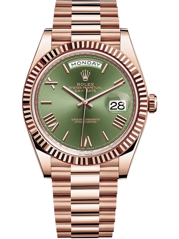228235 Rolex Day-Date 40 Everose Olive Green Dial President Watch