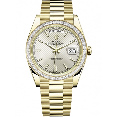 228398TBR-0004 Rolex Day-Date Yellow Trapezoid Bezel Silver Watch