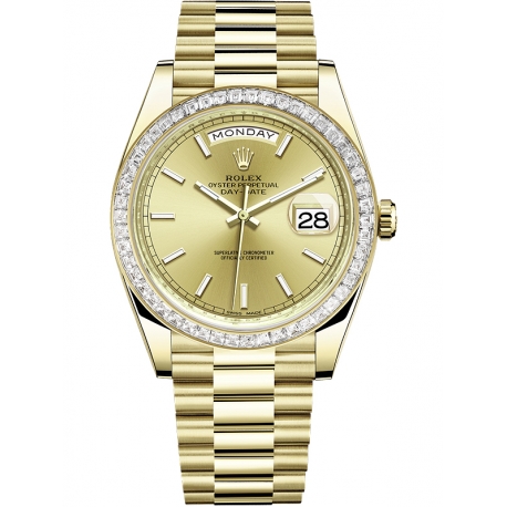 228398TBR-0007 Rolex Day-Date 40 Trapezoid Bezel Champagne Watch