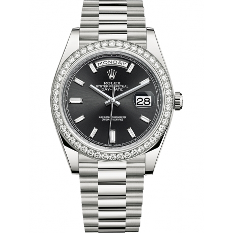 228349RBR-0003 Rolex Day-Date 40 White Gold Diamond Bezel Black Dial President Watch