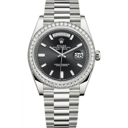 Rolex Day-Date 40 White Gold Diamond Bezel Black Dial President Watch 228349RBR