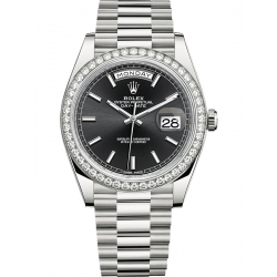 Rolex Day-Date 40 White Gold Diamond Bezel Index Black Dial President Watch 228349RBR