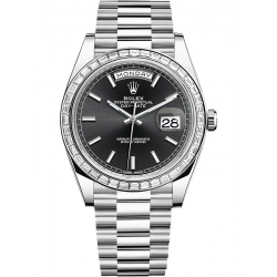 Rolex Day-Date 40 Platinum Diamond Bezel Index Black Dial President Watch 228396TBR