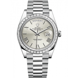 Rolex Day-Date 40 Platinum Diamond Bezel Quadrant Silver Dial President Watch 228396TBR