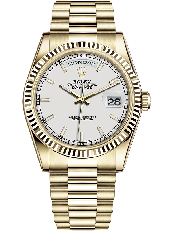 Rolex Day-Date Yellow Gold Index White 