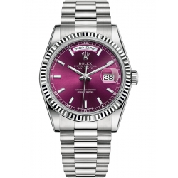 Rolex Day-Date 36 White Gold Index Cherry Dial President Watch 118239