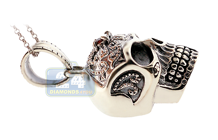 Oxidized Sterling Silver Unisex Vintage Skull Pendant  